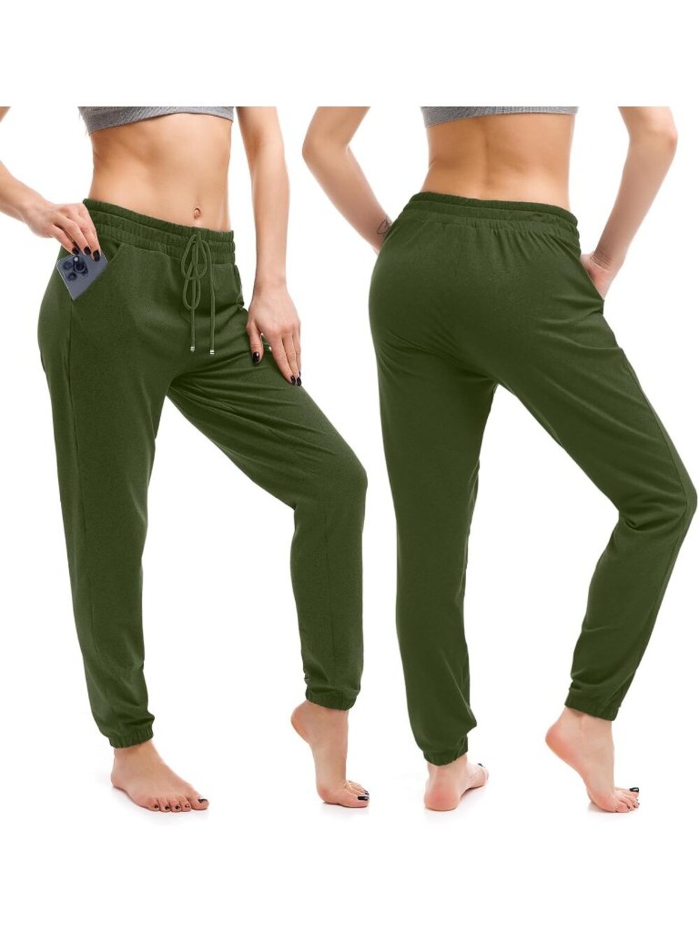 Women's Green Imported Breathable Adjustable Drawstring Sweatpants - Picture 2 of 7